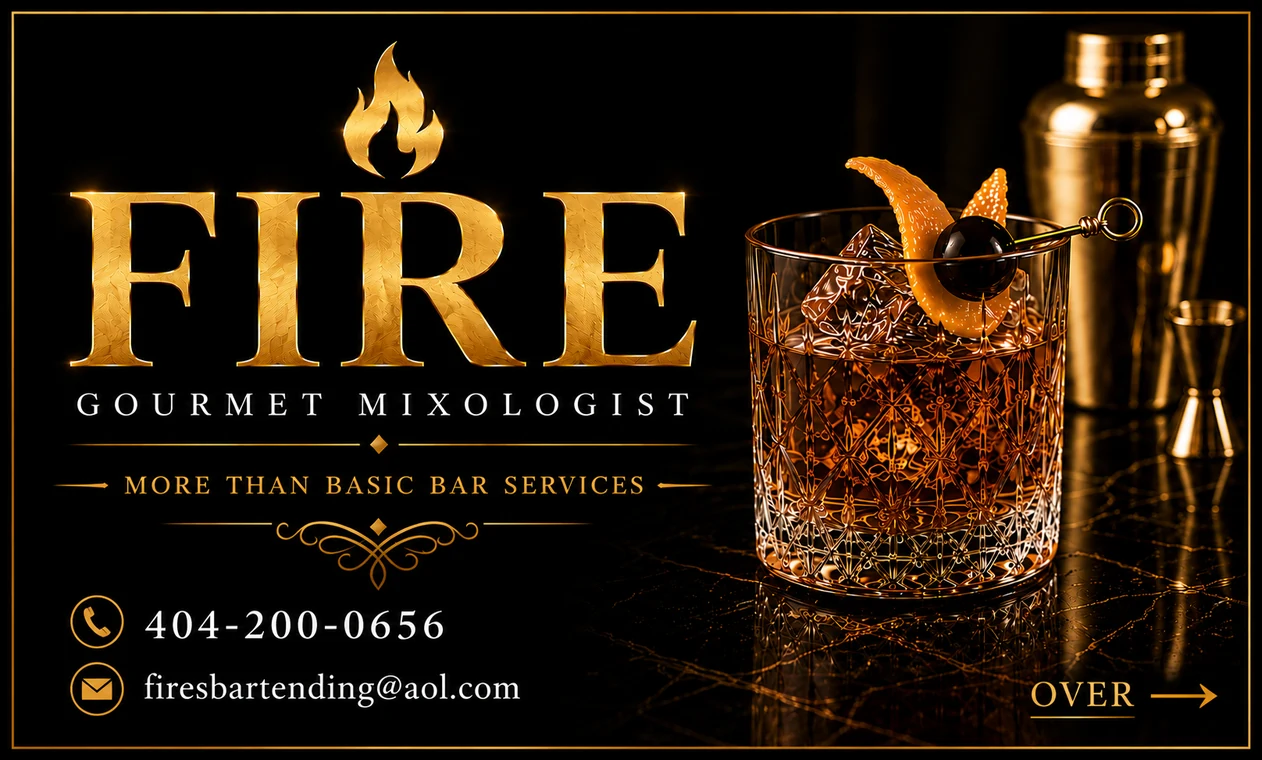 FIRE Gourmet Mixologist business card front