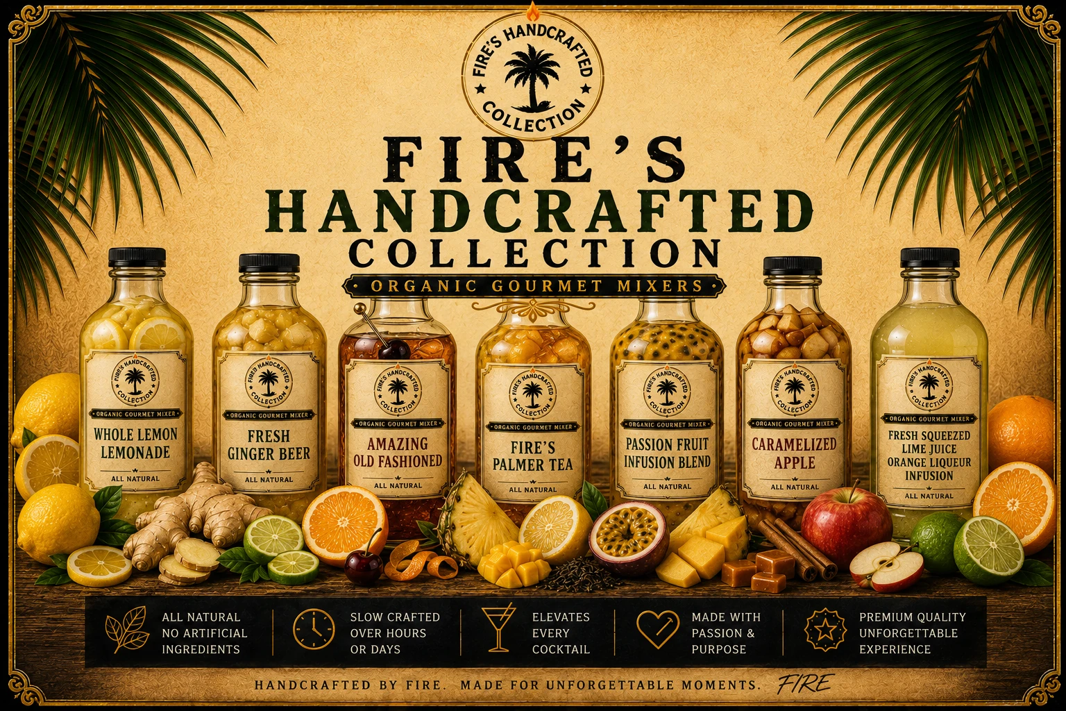 Fire's Handcrafted Collection of seven organic gourmet mixers