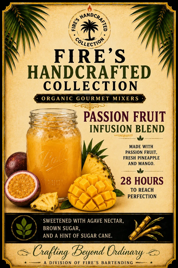 Passion Fruit Pine-Mango handcrafted mixer label