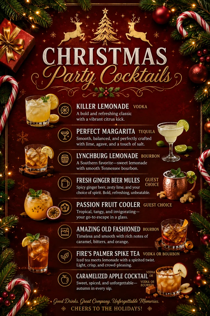 Red and gold Christmas party cocktail menu
