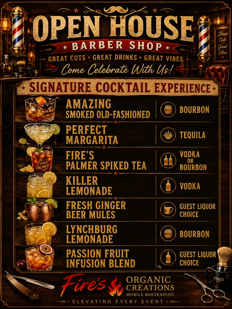Custom open house cocktail menu