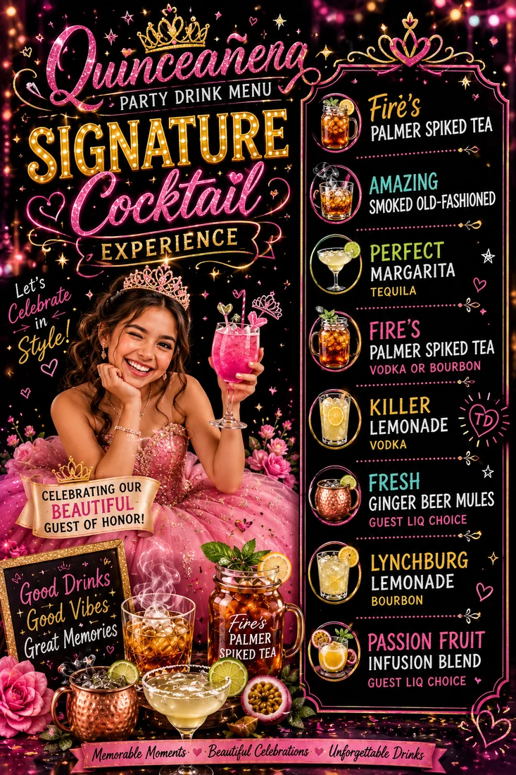 Custom quinceañera signature cocktail menu