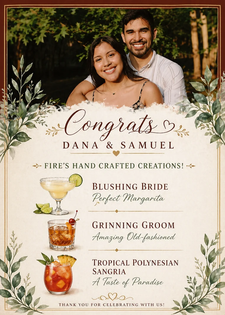 Personalized wedding cocktail menu