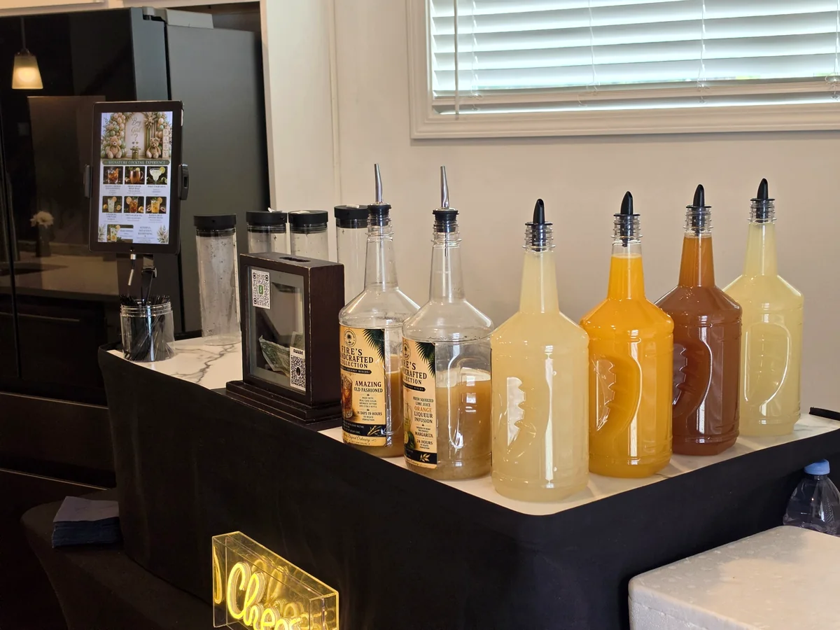 A real Fires Bartending display of handcrafted organic mixers
